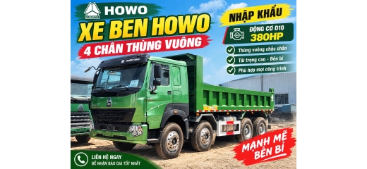 XE BEN HOWO 4 CHÂN V7G THÙNG VUÔNG NHẬP KHẨU