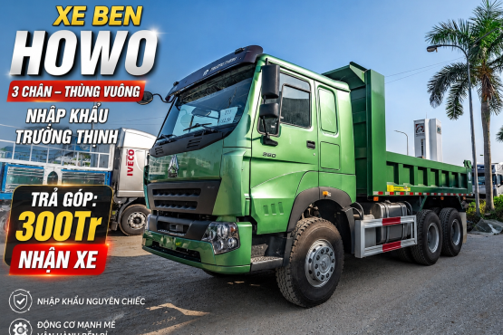 XE BEN HOWO 3 CHÂN V7G THÙNG VUÔNG NHẬP KHẨU