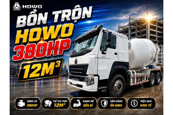 XE HOWO BỒN TRỘN V7G 12M3 MÁY 380HP