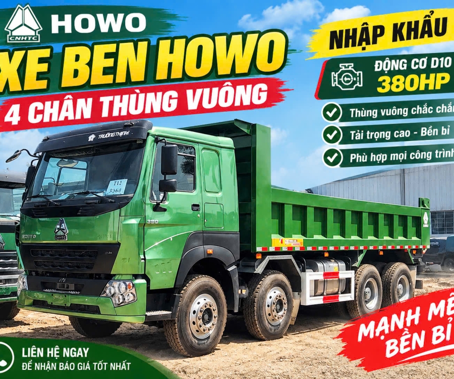 XE BEN HOWO 4 CHÂN V7G THÙNG VUÔNG NHẬP KHẨU